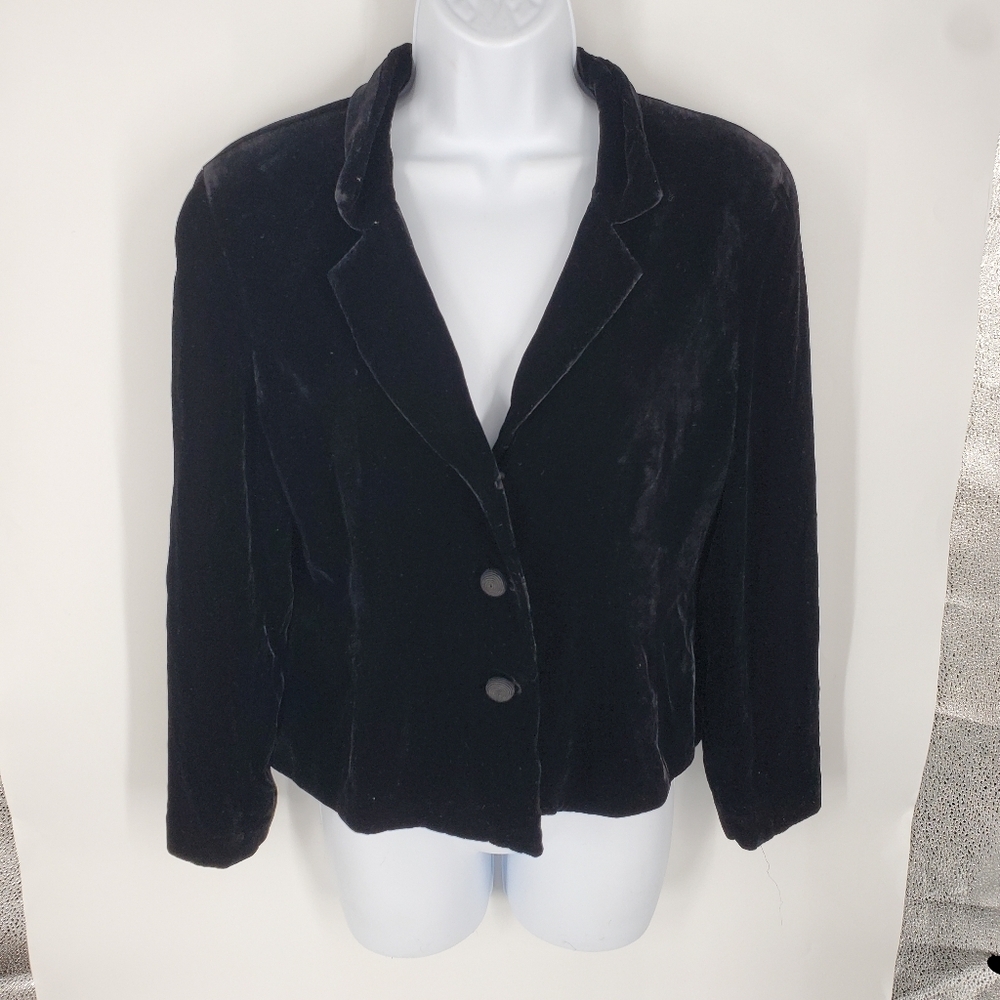 Jones New York Country Black Velvet Blazer Jacket Silk Blend Size 10 Vintage 90s